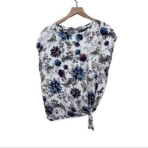 Loft Multicolor Floral Scoop Neck Blouse with Side Tie Accent Size Medium